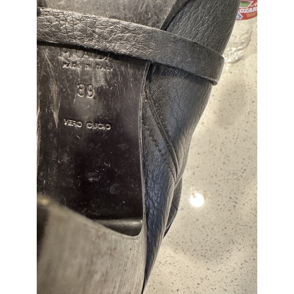 Vintage Prada Black Leather Pebbled 4” Heel Silver Buckle Straps Boots 39 8 Sexy - Picture 15 of 15